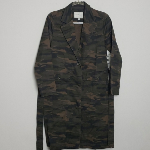 NWT Lucky Brand Green Camo Belted Trench Coat Size S - Picture 5 of 9